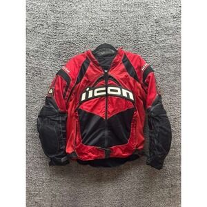 Icon Contra Full Zip Insulated Textile Motorcycle Jacket Red Black Mens Size M